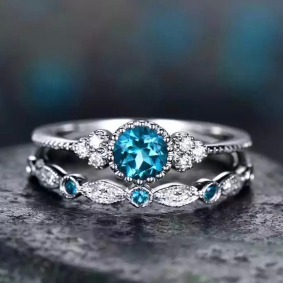 Jewelry - 2pcs/set 925 Silver Sapphire Ring New